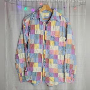 J Crew Vintage Patchwork Button Down Shirt Medium Pastel Multicolored Y2K 90s